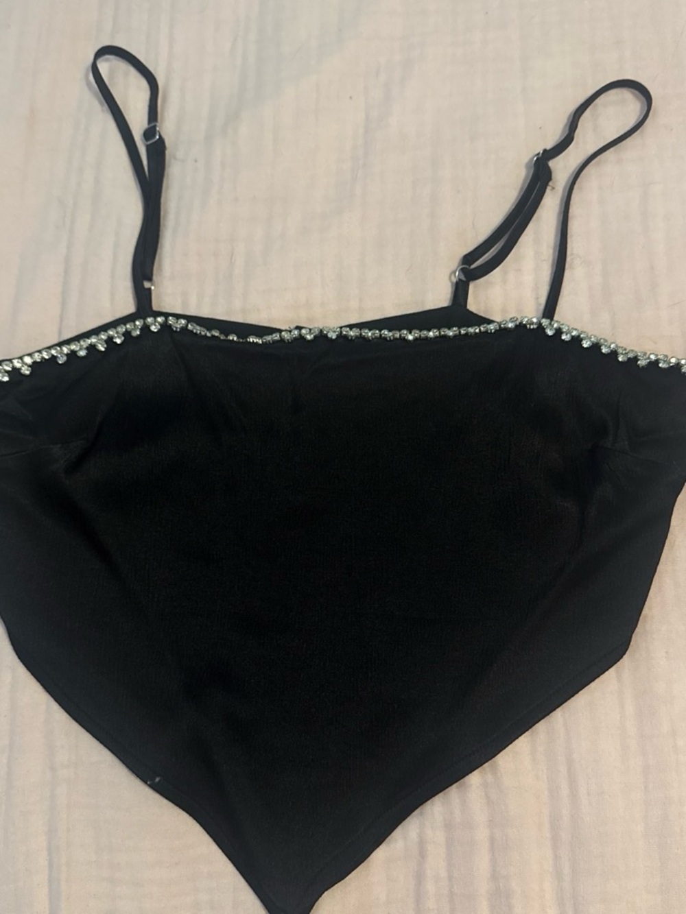 Women’s Black Rhinestone Trim Hem Cami